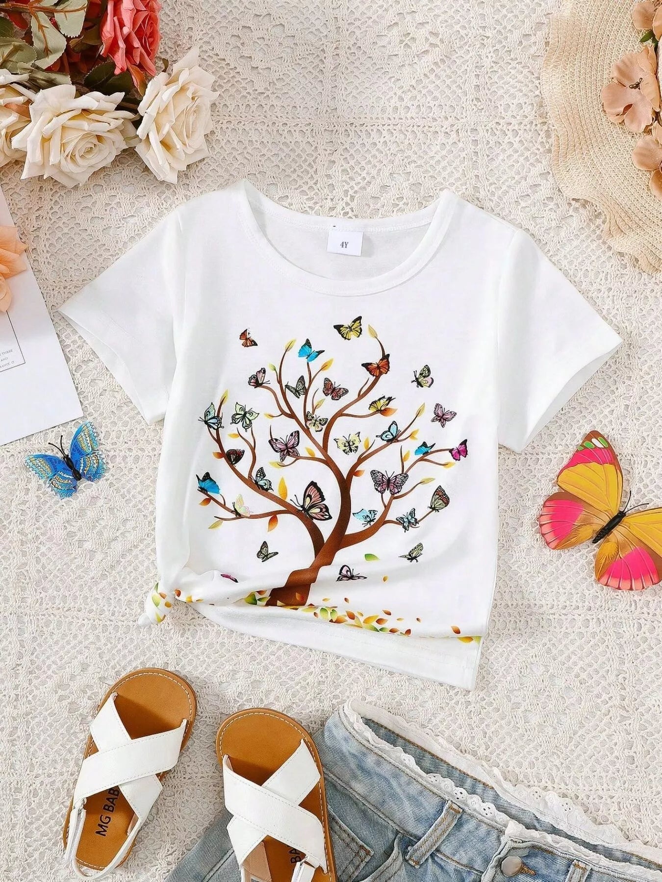 Children's Butterfly Tree Graphic Casual T-Shirt - Farnelli