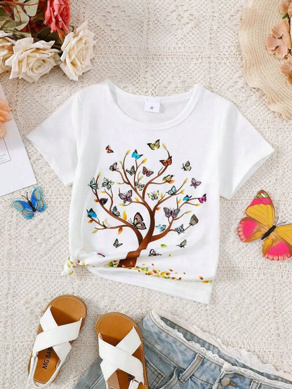 Children's Butterfly Tree Graphic Casual T-Shirt - Farnelli