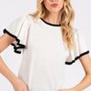 Mittoshop Contrast Trim Ruffled Cap Sleeve Knit Top - White