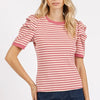 Mittoshop Striped Round Neck Puff Sleeve T-Shirt - Mauve