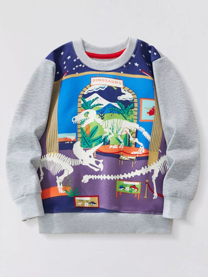 Children's Dinosaur Museum Graphic Crew Neck Sweatshirt - Farnelli