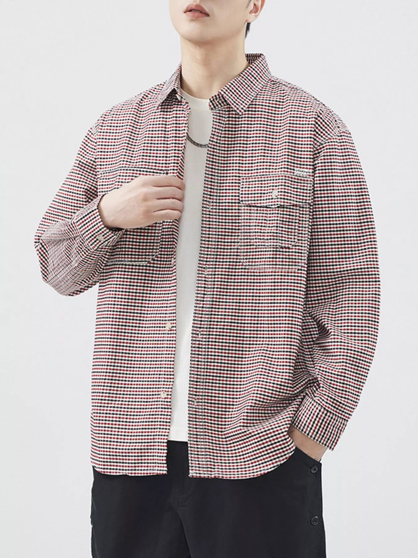 Men's Plus Size Plaid Button Up Long Sleeve Shirt - Farnelli