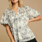 Umgee Full Size Floral Print Metallic Ruffle Blouse Plus Size - Farnelli