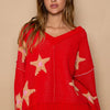 POL Long Sleeve Star Patch Sweater - Apple Red