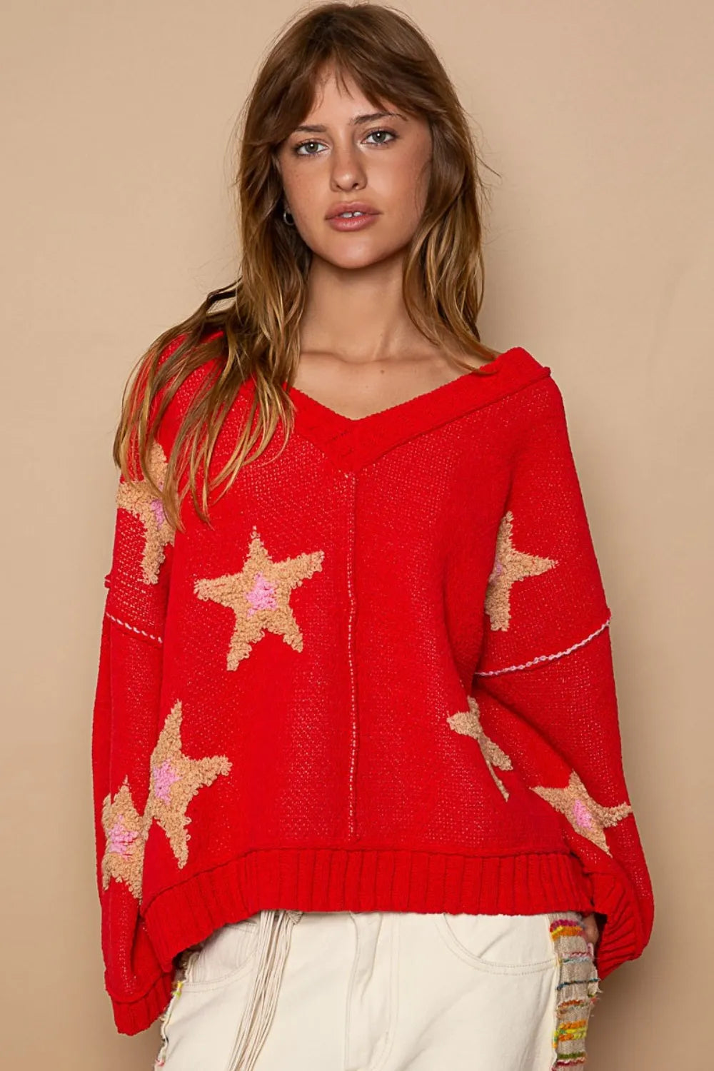 POL Long Sleeve Star Patch Sweater - Farnelli