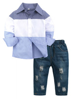 Children's Color Block Shirt & Ripped Jeans Set - Farnelli
