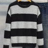 Men's Plus Size Striped Fuzzy Knit Pullover Sweater - Gray