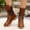 Studded Lace-Up Boots - Caramel