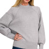 Zenana Viscose Mock Neck Exposed Seam Sweater - H GREY