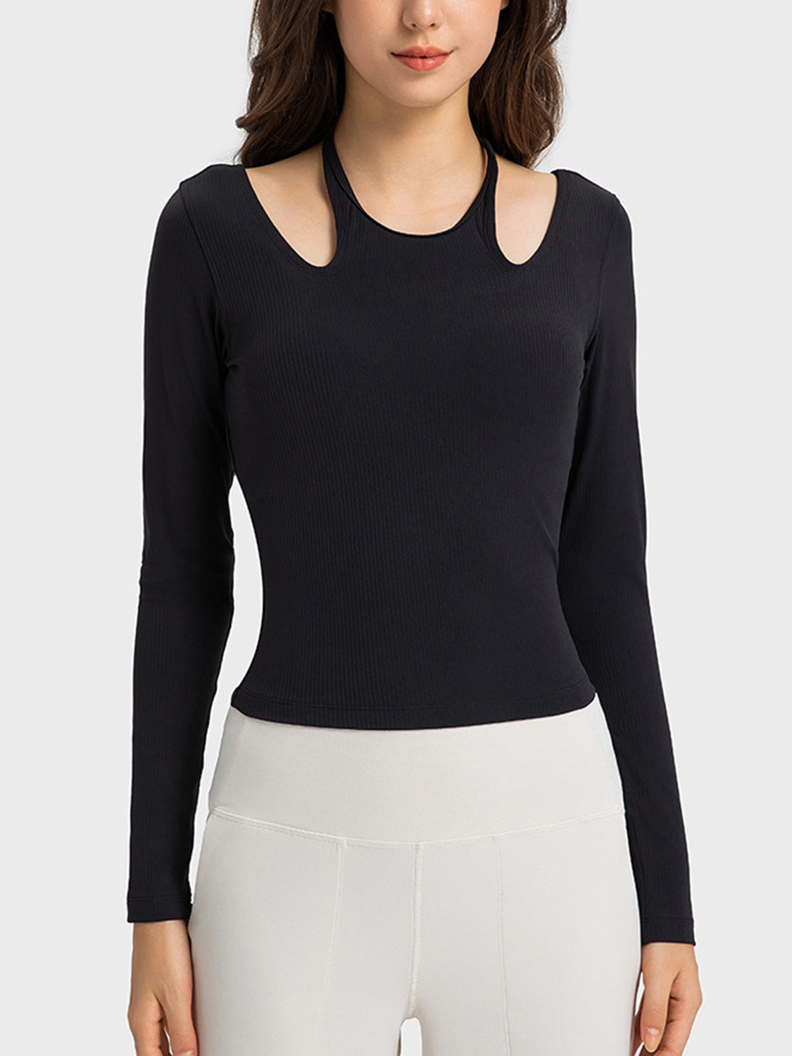 Millennia Halter Neck Long Sleeve Sporty Top - Farnelli