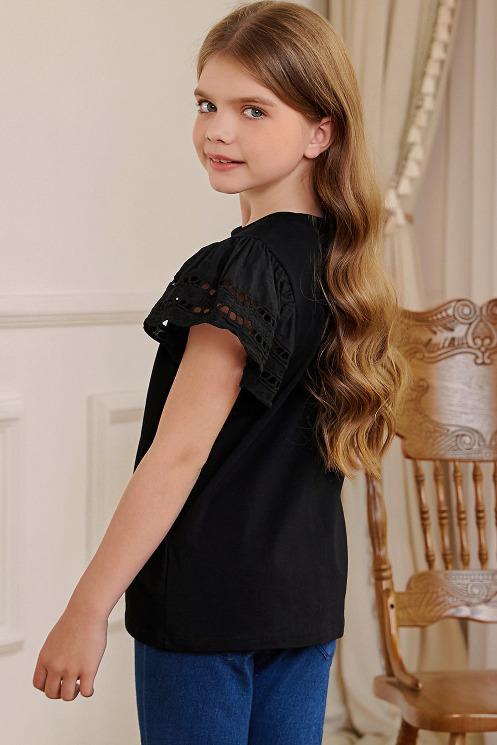 Round Neck Flutter Sleeve T-Shirt - Farnelli