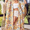 BiBi Floral Side Slit Longline Cardigan - Mustard