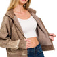 Zenana Acid Wash Zip Up Fleece Jacket - Farnelli
