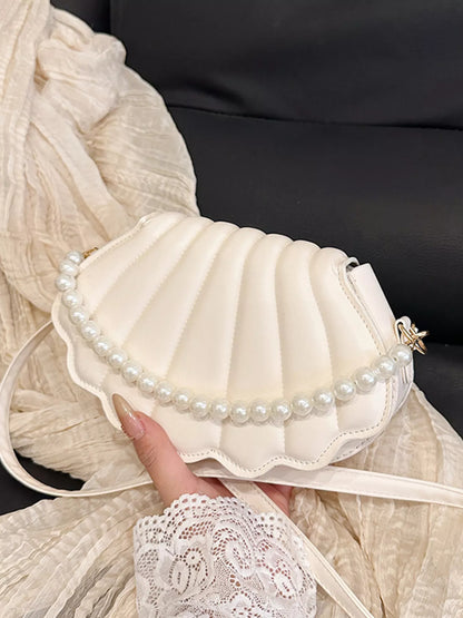 Shell-Shaped Pearl Decor Crossbody Bag - Farnelli