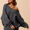 SO ME Loose Fit Exposed Seam Slouchy Boucle Sweater - CHARCOAL