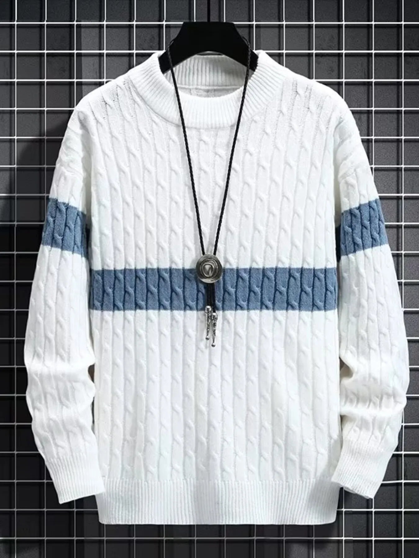 Men's Plus Size Color Block Round Neck Sweater - Farnelli