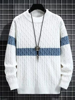 Men's Plus Size Color Block Round Neck Sweater - Farnelli