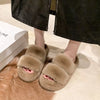 Fluffy Open Toe Slippers - Khaki