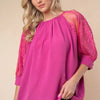 White Birch Round Neck Lace Half Sleeve Blouse - Mauve