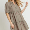 Umgee Full Size Plaid Frill Button Detail Ruffled Short Sleeve Dress Plus Size - GREEN/PINK