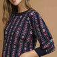 Umgee Jacquard Knit Puff Sleeve Sweater - Farnelli