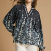 Umgee Full Size Floral Vine Print Blouse with Balloon Sleeves Plus Size - Black