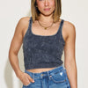 Zenana Ribbed Washed Square Neck Tank - ASH BLACK