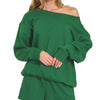 Zenana Fleece Boat Neck Sweatshirt and Shorts Set - DK GREEN