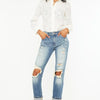 Kancan High Rise Distressed Boyfriend Fit Jeans - MEDIUM