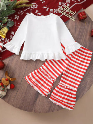 Children's Christmas Ruffle Trim Top and Pants Set - Farnelli