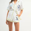 MABLE Embroidered Button Down Shirt and Shorts Set - Lime