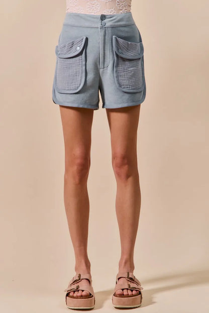 SO ME Mineral Washed Terry High Rise Cargo Shorts - Farnelli