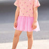 Children's Floral Print Tulle Layered Dress - Watermelon pink