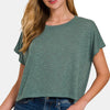 Zenana Round Neck Short Sleeve Crop T-Shirt - Ash Jade