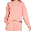 Zenana Fleece Long Sleeve Sweatshirts and Shorts Set - ROSE TAN