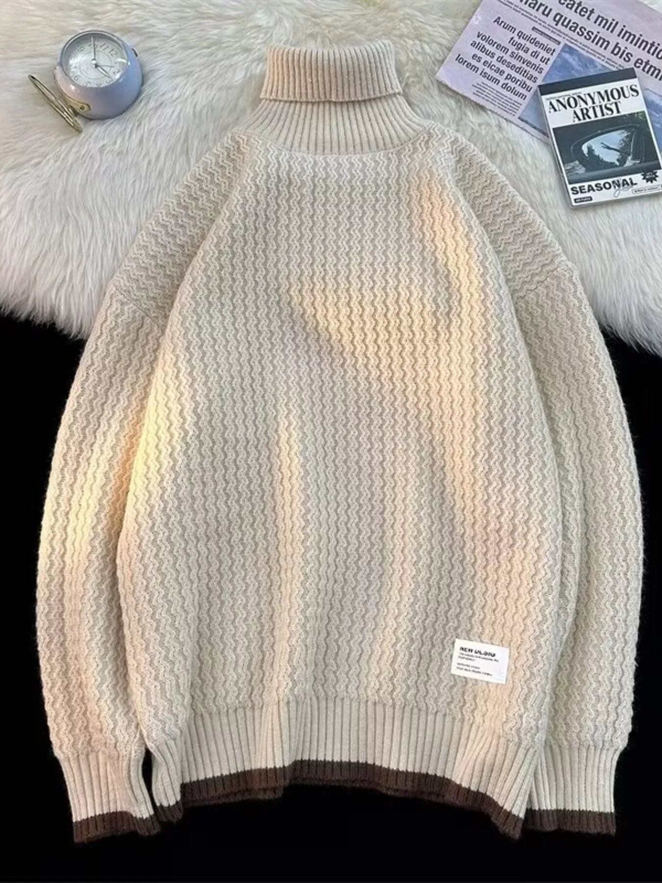 Men's Textured Knit Turtleneck Sweater - Farnelli