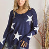 ADORA Distressed Star Sweater Top - NAVY/OFF WHITE STAR