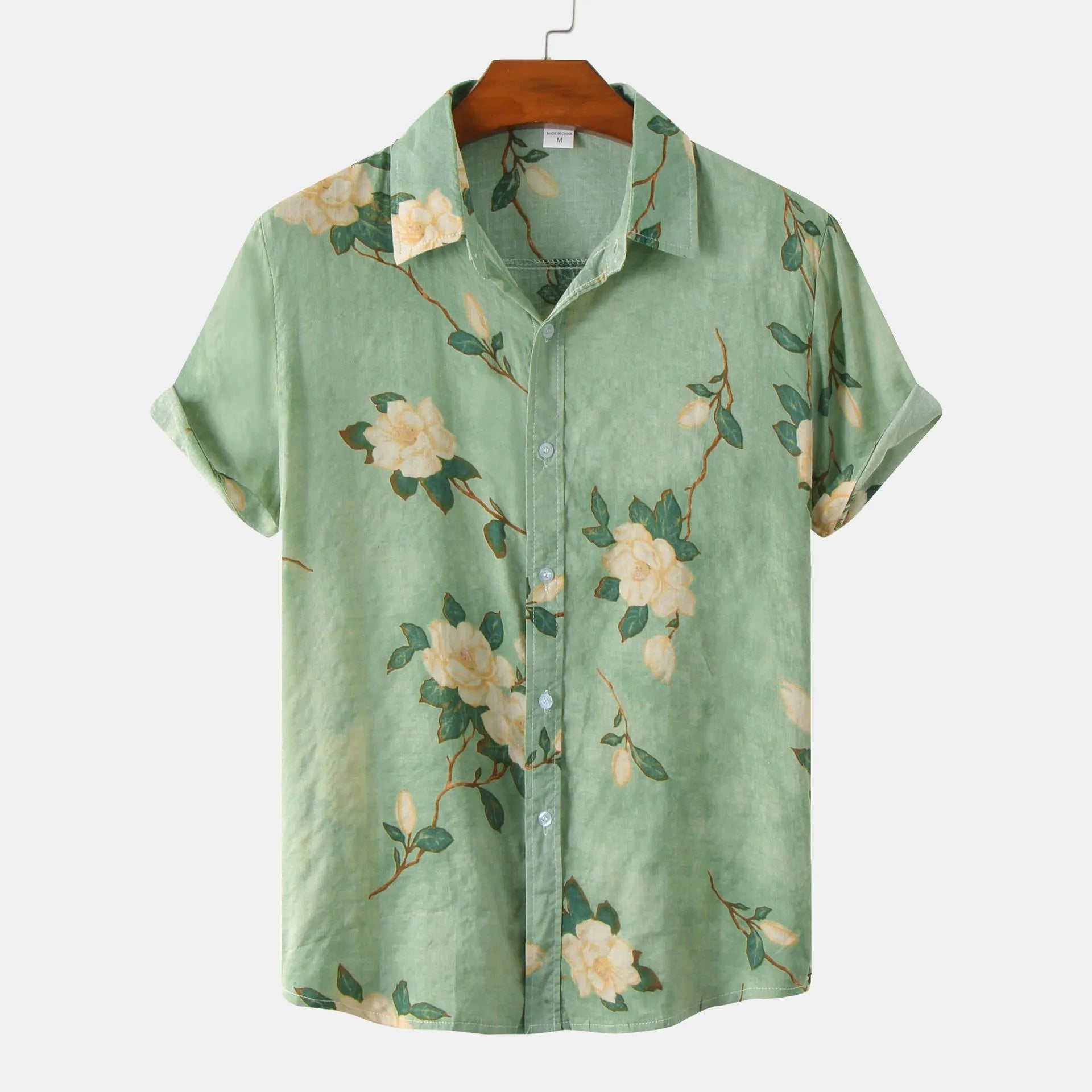 Men's Plus Size Floral Print Short Sleeve Button Down Shirt - Farnelli