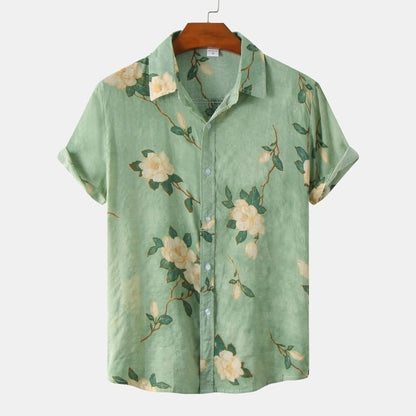 Men's Plus Size Floral Print Short Sleeve Button Down Shirt - Farnelli