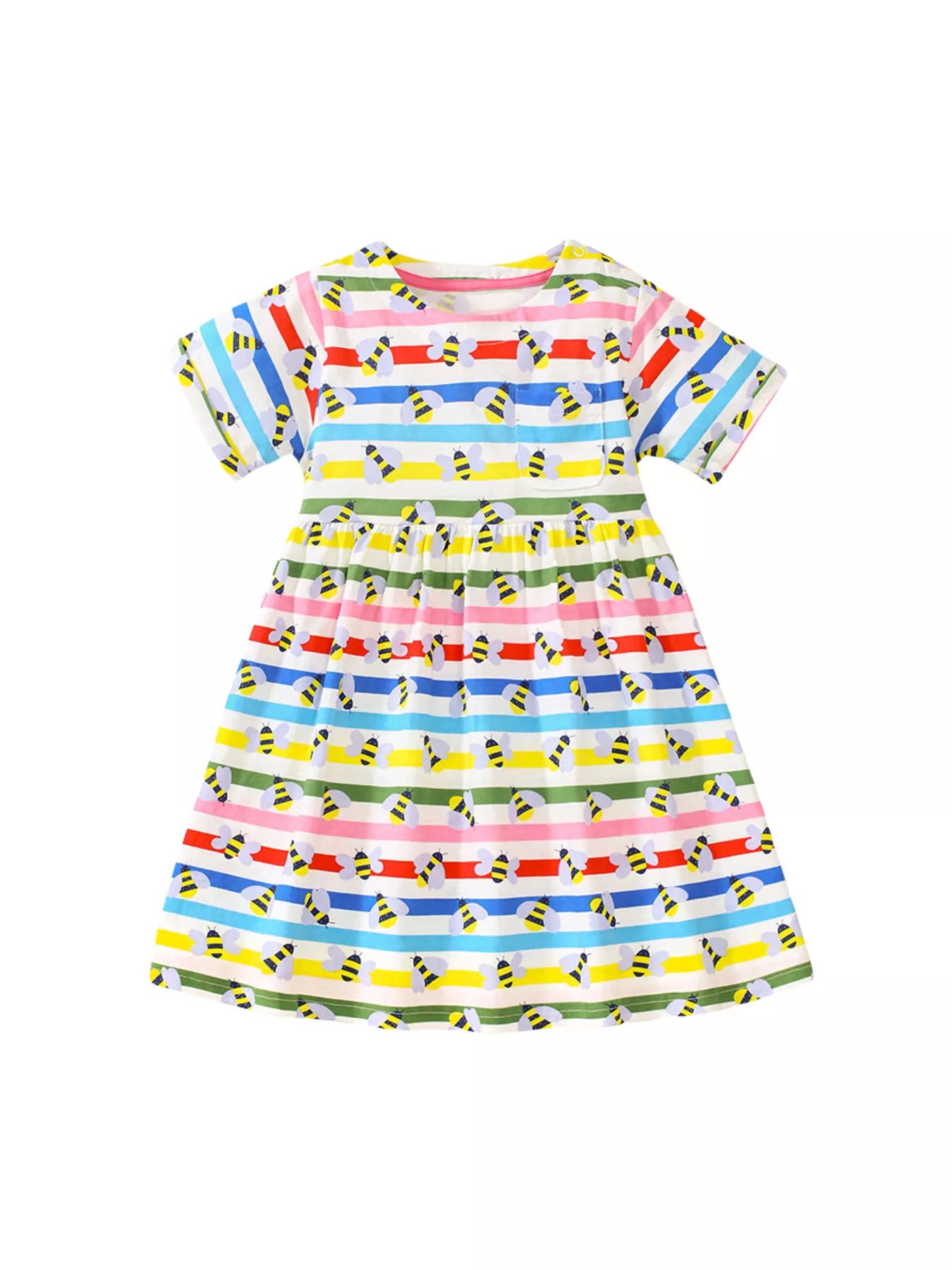 Children's Striped Bee Print Casual Dress - Farnelli