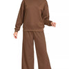 Zenana Scuba Crewneck Pullover and Pants Set - BROWN