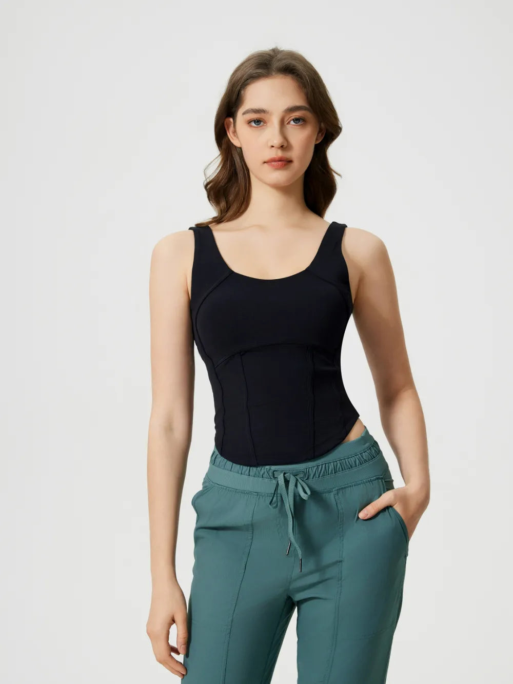 Millennia Round Neck Wide Strap Active Tank with Detachable Chest Pads - Farnelli