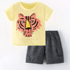 Children's Tiger Round Neck Tee and Shorts Set - Yellow
