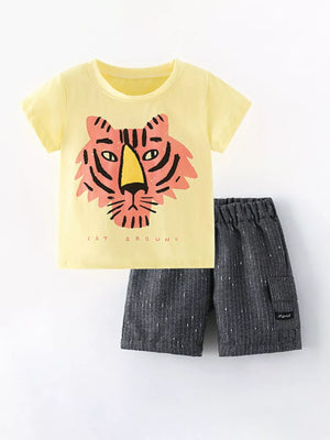 Children's Tiger Round Neck Tee and Shorts Set - Farnelli