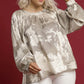 Umgee Full Size Metallic Fabric Blouse with Balloon Sleeves Plus Size - Farnelli