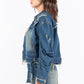 American Bazi Full Size Distressed Frayed Edge Zip Up Denim Jacket Plus Size - Farnelli