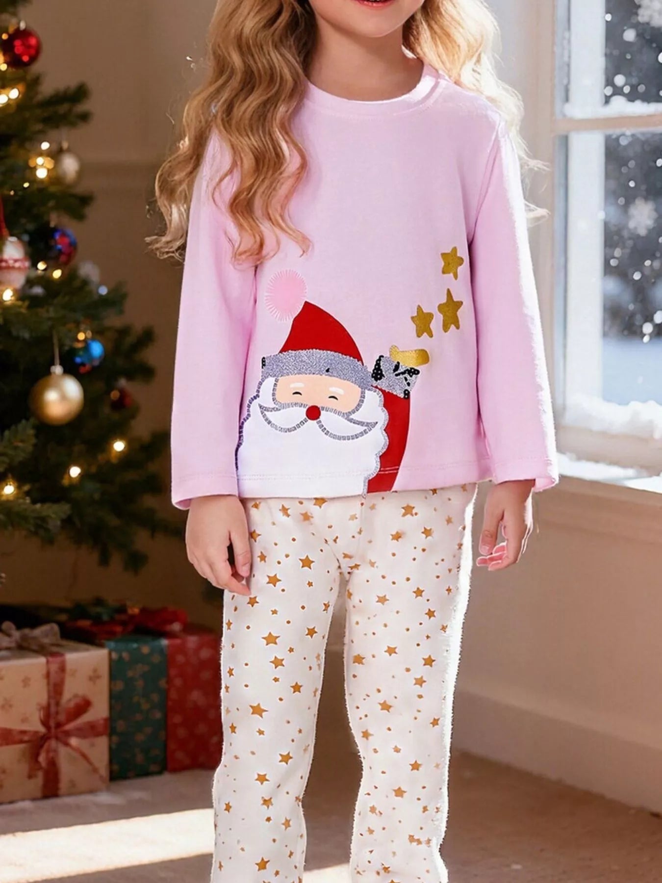 Children's Santa Top and Star Pants Pajama Set - Farnelli