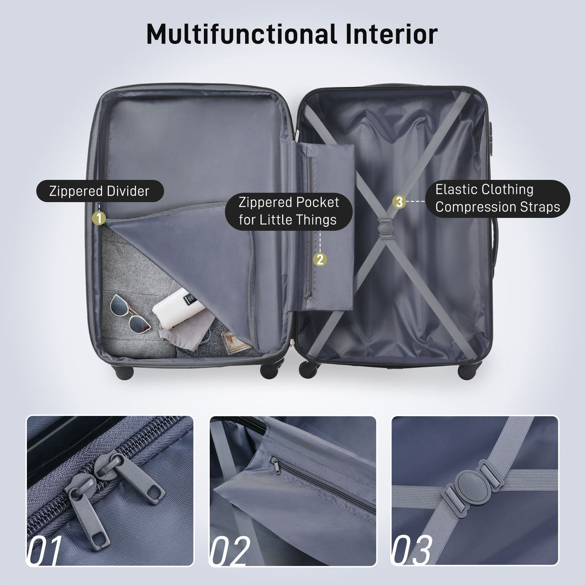 HouseOfZazla black hardside spinner luggage set with TSA lock