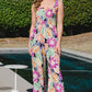 ODDI Full Size Floral Sleeveless Wide Leg Jumpsuit - Farnelli