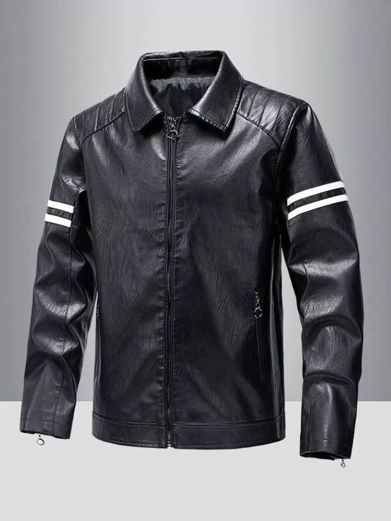 Men's Plus Size Zip Up Leather Motorcycle Jacket - Farnelli